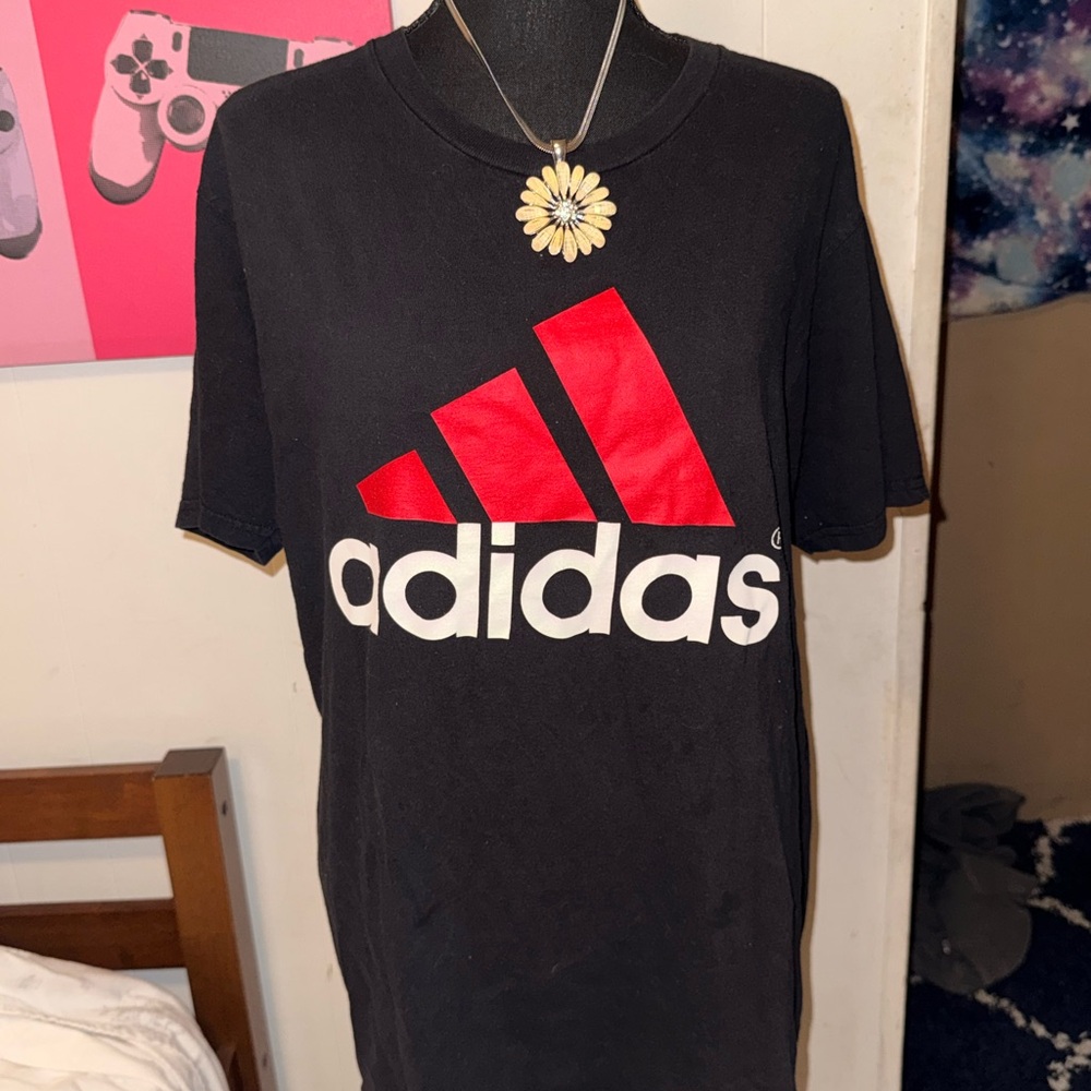 Adidas Black Tee with Red and White Logo
